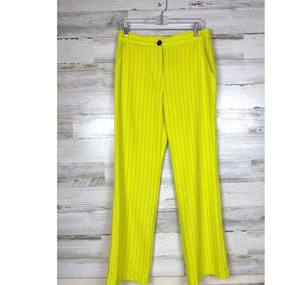 Current Air LA Women’s M Lime Green Pinstripe Wide Leg Low Rise Pants NEW - Picture 1 of 6